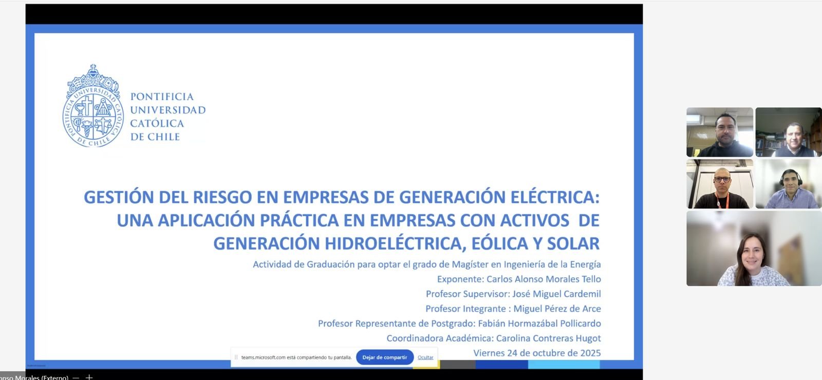 Carlos Morales se convierte en un nuevo graduado del Magíster en Ingeniería de la Energía de la Pontificia Universidad Católica de Chile